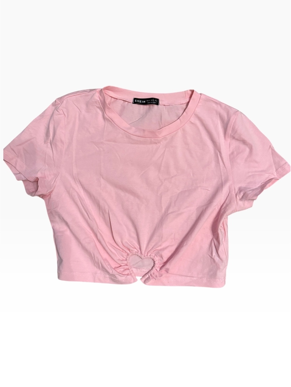 SHEIN Pink Cropped T-Shirt with Heart Cut-Out Detai M